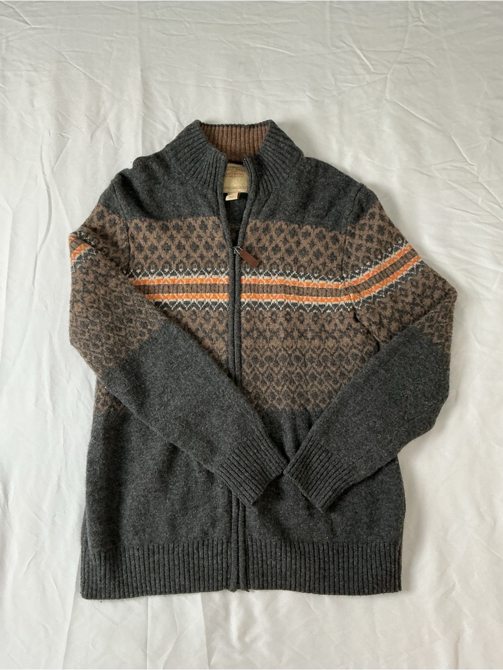 Telluride Wool Blend Fair Isle Full Zip Sweater L